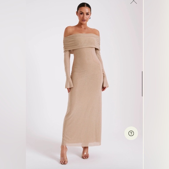 Meshki Marcel Nude Diamanté off the shoulder dress - Picture 2 of 9